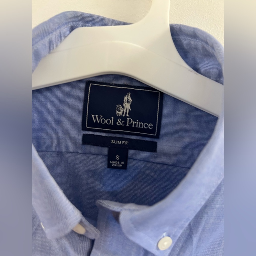Wool & Prince Worsted Wool Flannel Shirt Men Slim Fit Button-Down blue z. - Picture 7 of 12